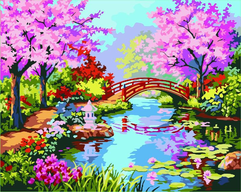 供應(yīng)風(fēng)景油畫5040 數(shù)字油畫 diy手繪油畫 山間小溪