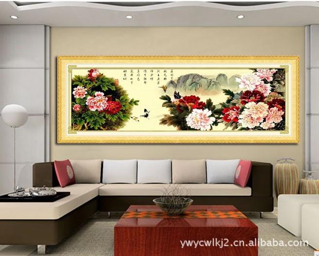 供應(yīng)牡丹花開富貴十字繡 客廳裝飾十字繡