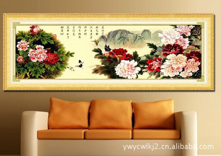 供應(yīng)牡丹花開富貴十字繡 客廳裝飾十字繡