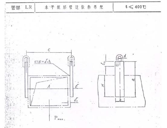 水平矩形管道拉条吊架图片