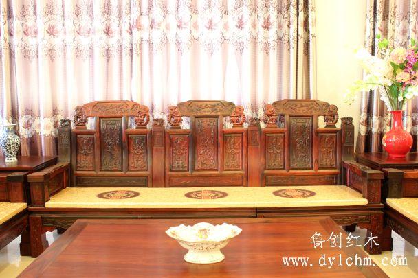 供應(yīng)老撾大紅酸枝福祿壽沙發(fā)，東陽魯創(chuàng)紅木家具