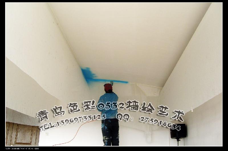 供應(yīng)青島會議室天空彩繪 會議室頂部彩繪 會議室頂部藍天白云彩繪