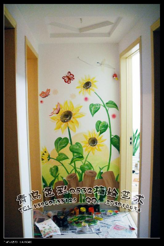 供應(yīng)青島玄關(guān)背景墻彩繪