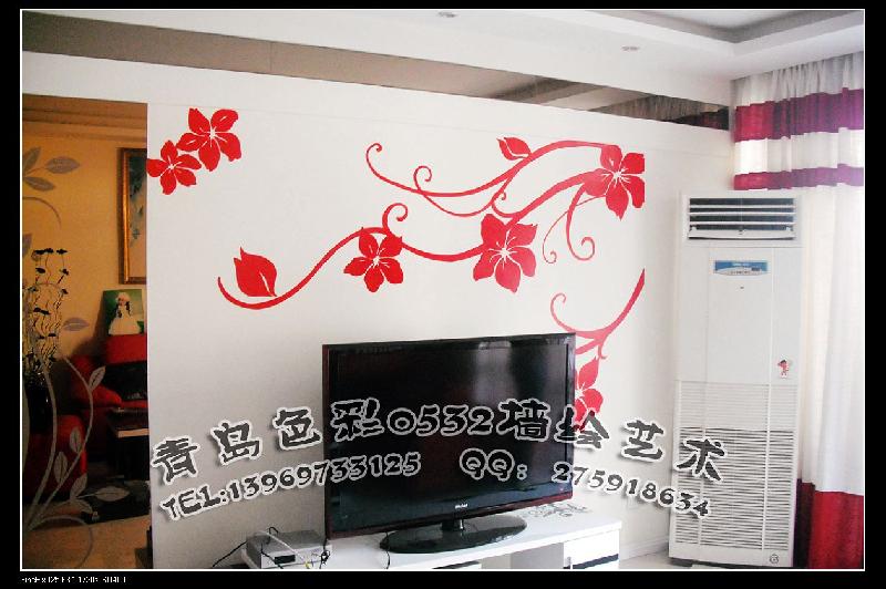 供應青島手繪電視墻彩繪哪家好價格低？青島色彩0532墻繪公司制作