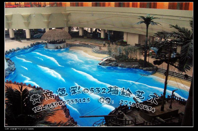 供應(yīng)青島溫泉水池立體畫 即墨溫泉立體畫 水池大海立體畫 地面立體畫