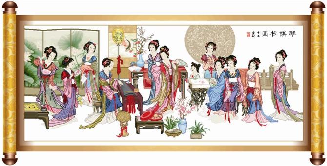 供應(yīng)正品KS琴棋書畫十字繡，精準(zhǔn)印花十字繡