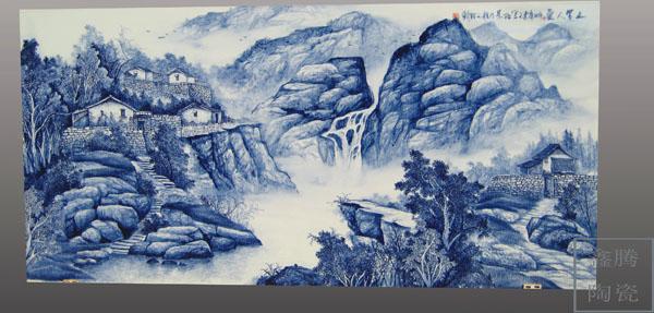 供应手绘山水陶瓷瓷板画，景德镇山水瓷板画，景德镇青花瓷板图片