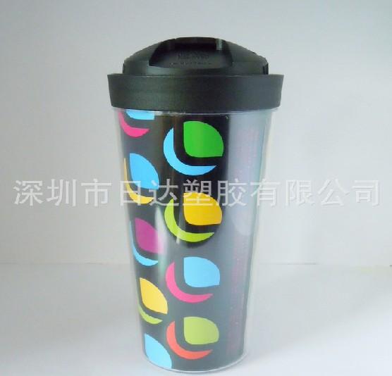 供應新款時尚雙層禮品廣告杯 黑色點點禮品杯