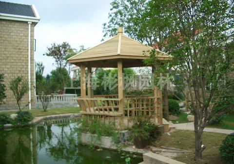 東莞防腐木涼亭安裝六角涼亭圖片