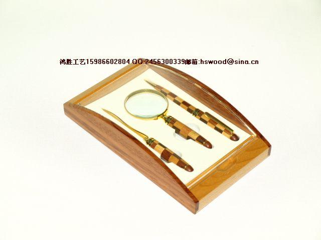木制禮品盒套裝 開信刀+木筆+放大鏡禮品套裝