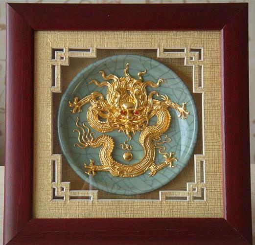 供應(yīng)龍泉瓷哥窯龍鳳盤(pán) 家居商務(wù)禮品 特色手工藝品