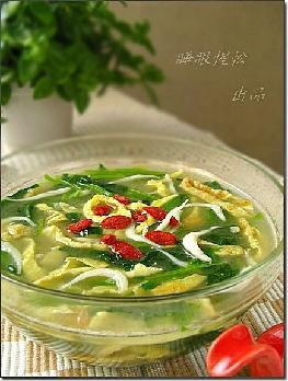 奧克營養(yǎng)雞精銀魚菠菜羹圖片