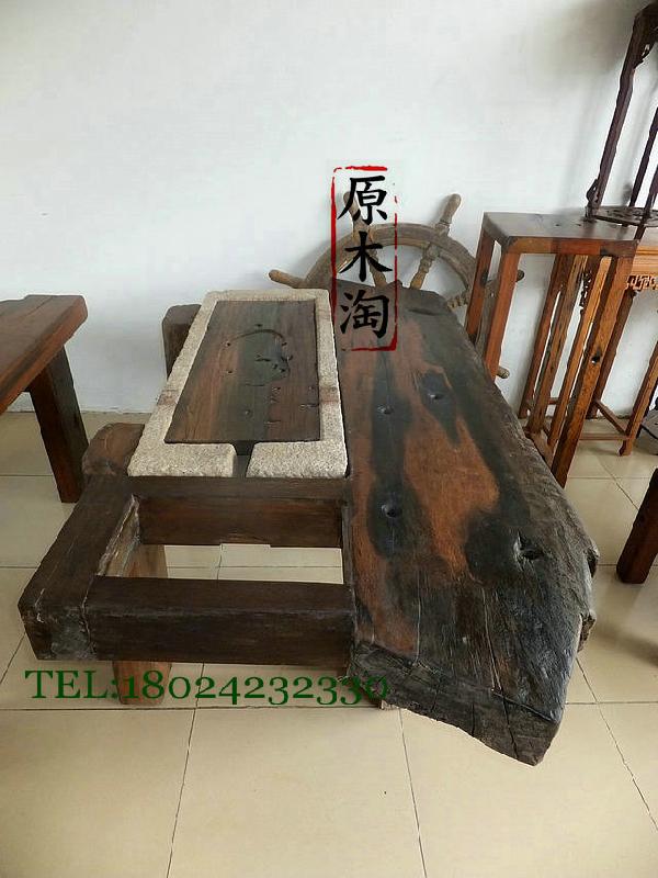 供應老船木石槽茶幾功夫茶幾個性茶桌