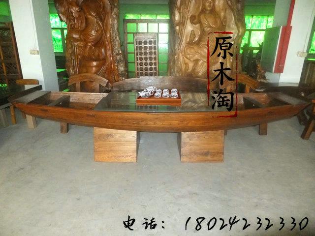 供應(yīng)榆木船形茶幾創(chuàng)意茶桌茶臺(tái)、4米長(zhǎng)大工夫茶幾