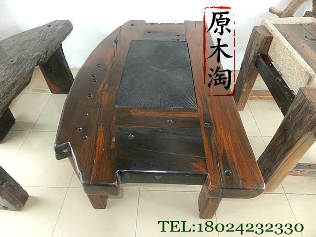 供應(yīng)老船木茶幾 黑玉石茶盤 茶桌 茶臺 功夫茶幾 田園船木家具