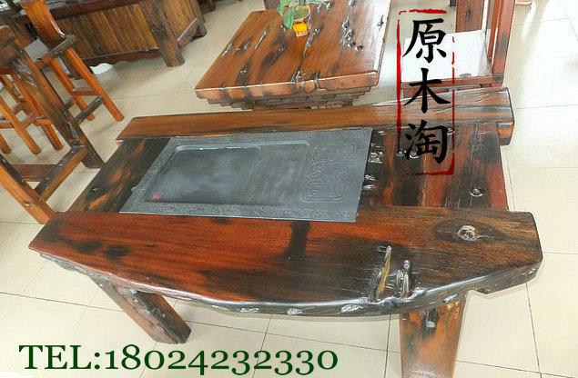 供應(yīng)老船木茶幾、黑玉石茶臺(tái)、功夫茶幾