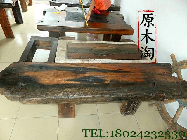 供應老船木石槽茶幾功夫茶幾個性茶桌