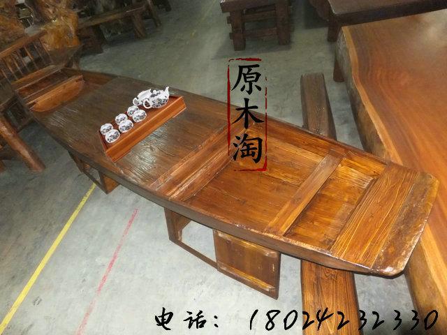 供應(yīng)榆木船形茶幾創(chuàng)意茶桌茶臺(tái)、4米長(zhǎng)大工夫茶幾