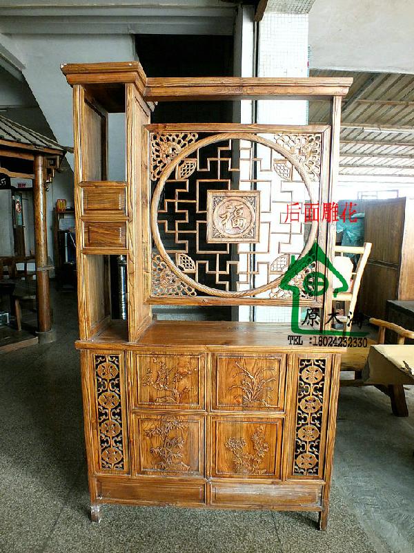 供應(yīng)榆木兩面雕花博古架、兩門四抽茶葉架、明清古典家具YMT0608