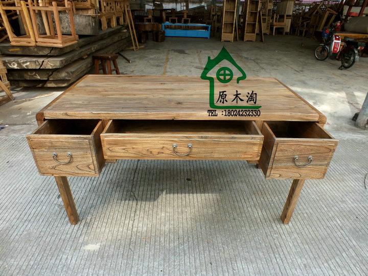 供應(yīng)榆木三抽屜書桌、繪畫桌、中式家具、實(shí)木家具