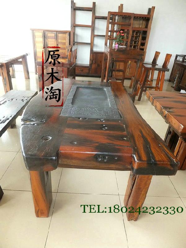 供應(yīng)老船木茶幾、黑玉石茶臺(tái)、功夫茶幾