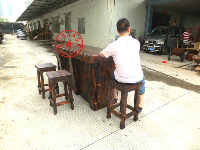 供應(yīng)老船木吧臺(tái)桌椅套件、厚板船木酒吧桌椅、田園風(fēng)格、個(gè)性家具