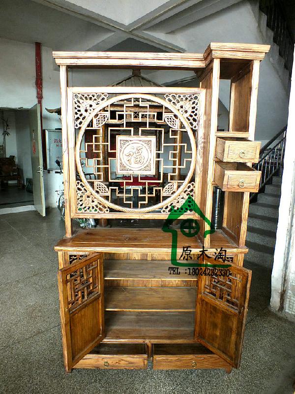 供應(yīng)榆木兩面雕花博古架、兩門四抽茶葉架、明清古典家具YMT0608