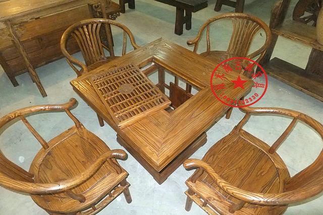 供應(yīng)榆木明清仿古茶桌五件套、功夫茶桌、茶幾、實(shí)木茶臺(tái)、圈椅