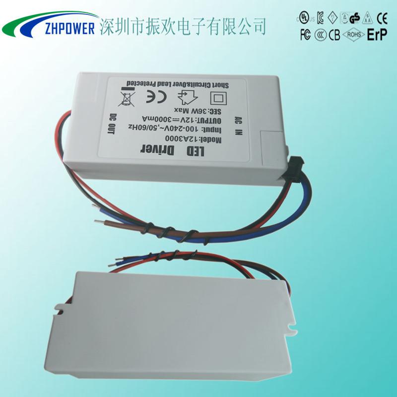 供应36W12V3A天花灯LED恒流驱动电源