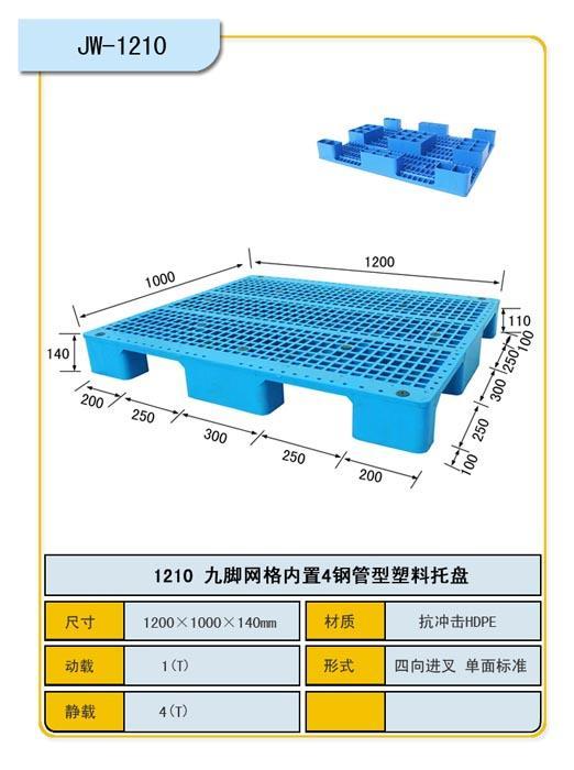 九腳網(wǎng)格塑料托盤1210內(nèi)置4根鋼管圖片