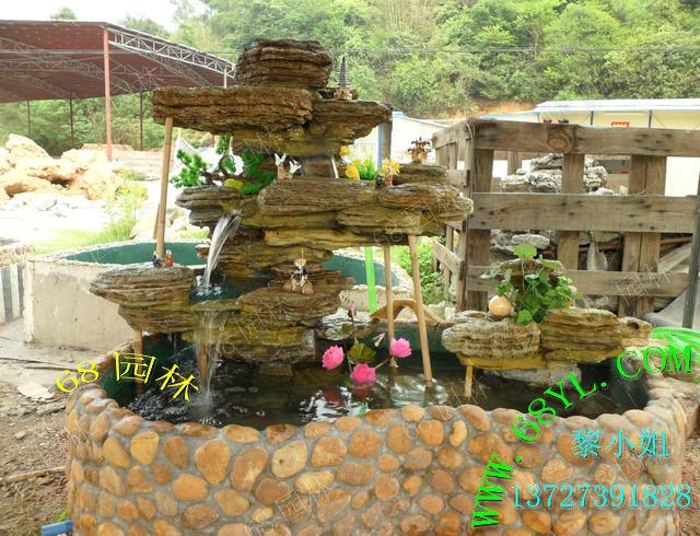 供應(yīng)陽臺天臺擺設(shè)千層石移動假山魚池 盆景水景園林造景