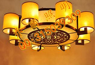 供應(yīng)酒店工程燈中式仿古木藝羊皮吊燈復(fù)古客廳書房臥室燈