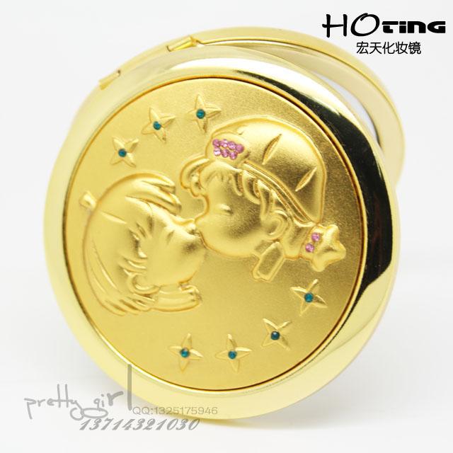 供應(yīng)合金化妝鏡子雙面折疊可愛鏤空便攜