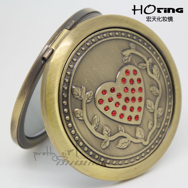 供應(yīng)鑲鉆化妝鏡復(fù)古折疊鏡子便攜