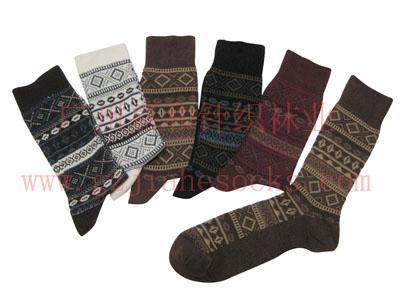 供应Retro stripe male sock长筒双色双路提花男袜