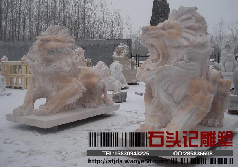 綏芬河市晚霞紅獅子雕塑/漢白玉獅圖片