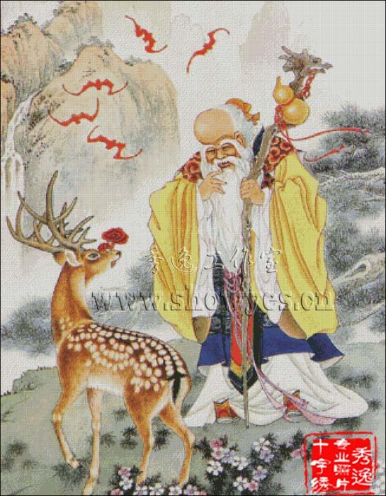 秀逸工作室專業(yè)中國風(fēng)照片十字繡設(shè)計訂制-吉祥福祿壽圖