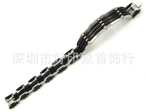 供應(yīng)品牌手鏈 加寬加厚真空鍍黑色腕帶手鏈