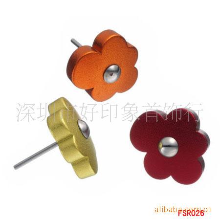供應(yīng)唯美飾品  彩色花朵鑲嵌鋼珠不銹鋼耳釘