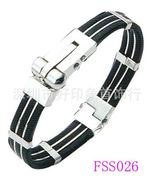 供應(yīng)硅膠精致黑白搭配不銹鋼手鐲 新奇特手鐲