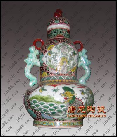 供應(yīng)重工粉彩麒麟罐 *手繪粉彩花瓶 陶瓷粉彩收藏品 粉彩賞瓶
