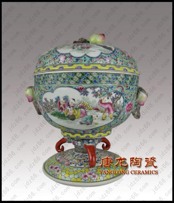 供應(yīng)重工粉彩麒麟罐 *手繪粉彩花瓶 陶瓷粉彩收藏品 粉彩賞瓶