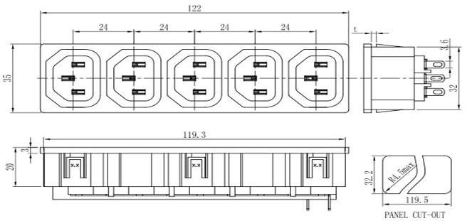 東莞供應(yīng)ST-A02-K5聯(lián)體母座 五聯(lián)電源母座 品字型母座