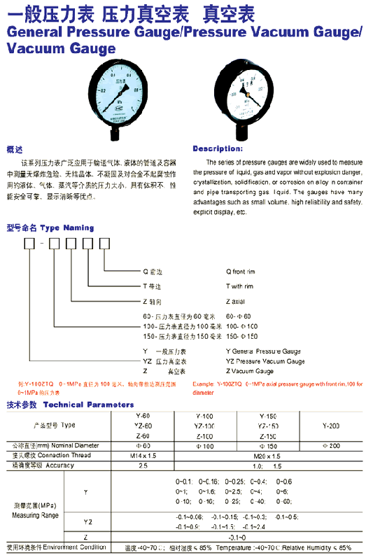 供应压力真空表