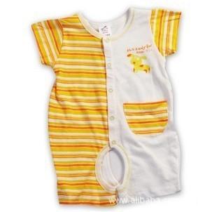 純棉夏季寶寶嬰幼兒短袖開(kāi)檔連體衣短爬哈衣