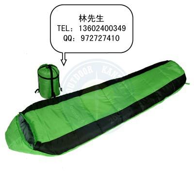 供應帶帽睡袋草綠色黑邊睡袋羽絨棉睡袋