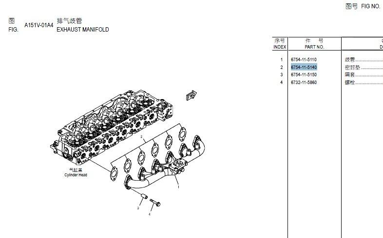 供應(yīng)小松挖掘機(jī)排氣歧管襯墊6754-11-5140PC200-8