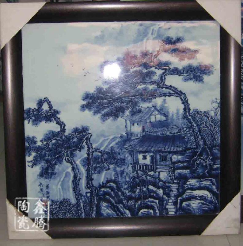 供應(yīng)景德鎮(zhèn)手繪青花山水瓷板畫