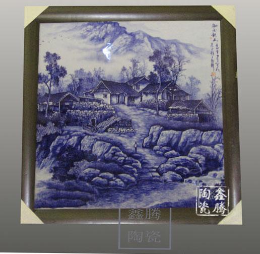 供應(yīng)景德鎮(zhèn)手繪青花山水瓷板畫