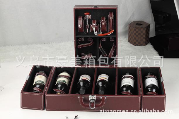 金华市新款六支装葡萄酒包装盒皮盒厂家